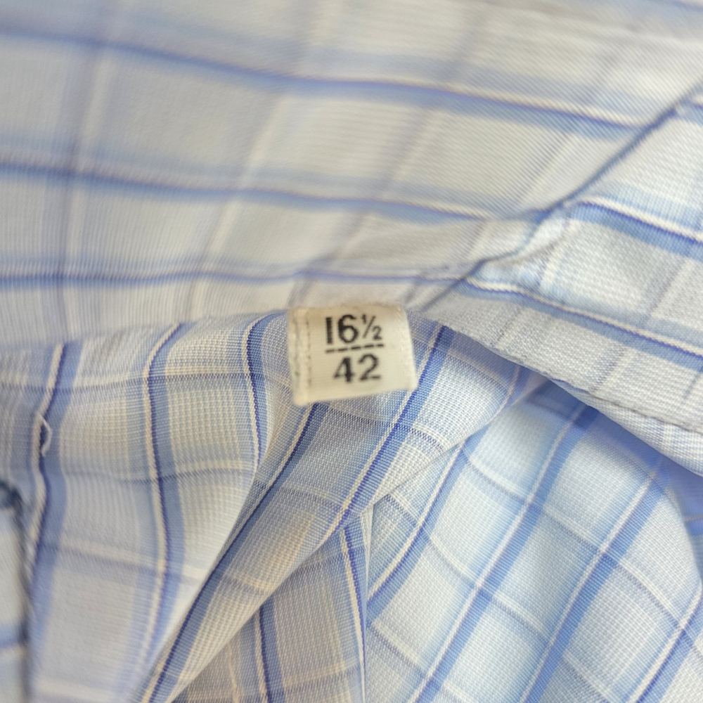 Quiet Luxury Kiton Dress Shirt Men 16.5 / 42 Blue Check Cotton Italy Workwear - Picture 7 of 16